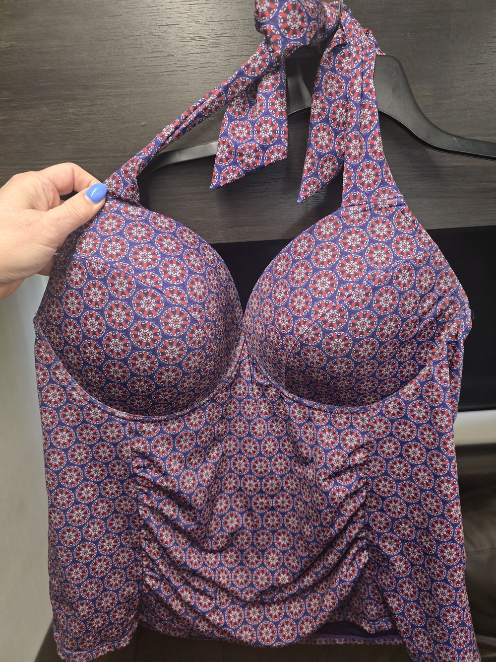 Patterned Halter Bandeau Top in Red and Blue
